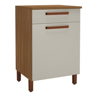 Imagem de Balcão De Cozinha Monza 60,7cm Freijó-off White Com Tampo Mdf - Indékes Freijó-off White