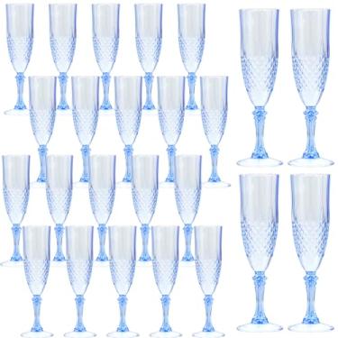 Imagem de Rkyhwowby Taças de champanhe de plástico, taças de vinho de plástico com 24 peças, taças de champanhe reutilizáveis para casamentos, despedidas de solteiro, brindes e eventos (24, azul)