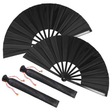 Imagem de bigjvbfv 2 peças de leque dobrável à mão para homens e mulheres, fãs para dança de linha, ventilador dobrável resistente e requintado com manga de suporte, decoração de casa para apresentação, dança