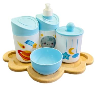 Imagem de Kit Higiene Baby Espacial Menino c/bandeja em MDF (Nuvem Crua/Azul)