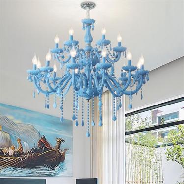 Imagem de Vela De Cristal Contemporânea Lâmpada Pendente Sala De Estar De Luxo Europeu Restaurante Quarto Quarto Infantil Quarto De Menina Villa Loja De Roupas Salão De Beleza Lustre, B 18 Lights