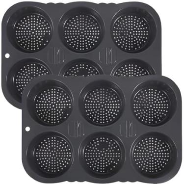 Imagem de 2 moldes de silicone para pão de hambúrguer, assadeira antiaderente de 6 cavidades, 10 cm de diâmetro para pães caseiros, lavável na lava-louças, reutilizável, fácil de limpar
