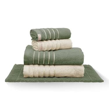 Imagem de Jogo de Toalhas de Banho Premium, 5 Peças, Gramatura 500g, Fio Penteado, Tamanho Banhão, Golden (Verde Bandeira/Cereal)