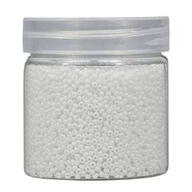 Imagem de Bala&Fillic Grânulos de sementes quase uniformes de tamanho de 2 mm 10.000 peças/110 gramas na caixa Contas de sementes brancas opacas 12/0 contas de sementes de vidro pequenas de 2 mm, furo de 0,6 mm (branco)