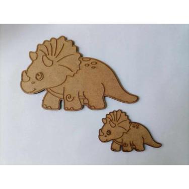 Imagem de kit 2 Dinossauros em MDF Mãe e filhote  triceratops brinquedo educativ