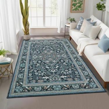 Imagem de Tapete de área grande, 22,5 x 30,5 cm, vintage, com suporte de borracha termoplástica antiderrapante, tapete dobrável e fino, tapete macio que não cai, revestimento de piso oriental retrô para salas