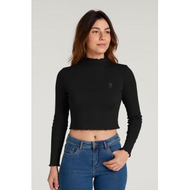Imagem de Blusa Tricot Feminina Ribana Gola Alta Polo Wear Preto, Preto, GG