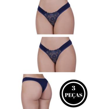 Imagem de Kit 3 Calcinha de Renda Tanga - c4 KIT 3 BELA - TERRA E MAR MODAS, Mar