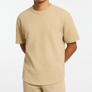 Imagem de Camiseta Masculina Lisa Algodão Texturizada Casual - Fix Modas, Bege, 