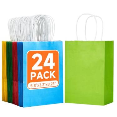 Imagem de METAPRINT Pacote com 24 sacos pequenos de papel para presente com alças, 14 x 8,2 cm × 8,63 cm, sacolas de lembrancinhas de papel kraft a granel para aniversário, chá de bebê, artesanato, casamento