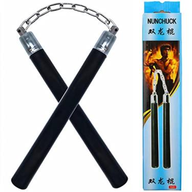 Imagem de Nunchucks, Nunchakus de treinamento de borracha sólida segura com corrente de aço para iniciantes, adultos e profissionais, treinos, exercícios
