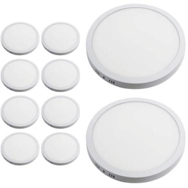 Imagem de Kit 30x Painel Plafon Sobrepor Alumínio Redondo LED 18W 20cm Bivolt Branco Quente