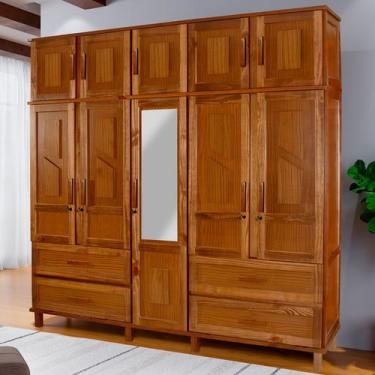 Imagem de Guarda-Roupa Casal Suécia Madeira Maciça 10 Portas 4 Gavetas com Espel