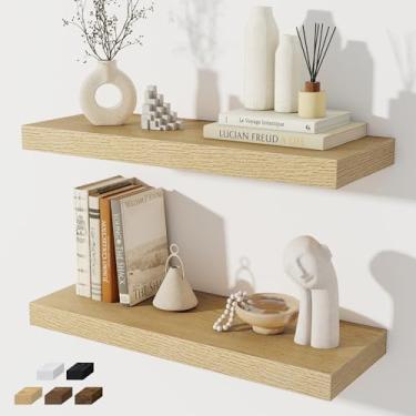 Imagem de Prateleiras flutuantes para parede, conjunto de 24 polegadas, prateleira de madeira rústica montada na parede para banheiro, sala de estar, quarto e cozinha, prateleira suspensa para armazenamento
