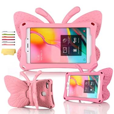 Imagem de UUcovers Capa infantil para tablet Amazon Kindle Fire HD 8 (8ª/7ª/6ª geração, 2018/2017/2016) 20,3 cm com alça dobrável, à prova de choque, espuma vinílica acetinada leve, com suporte, borboleta rosa