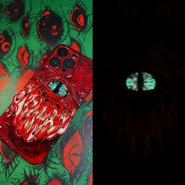 Imagem de Unitvbba Capa de telefone gótica 3D feita à mão com olho de monstro – Ajuste personalizado para todos os modelos de telefone – Exclusivo para fãs de terror, cosplay, amantes de estética escura (dentes