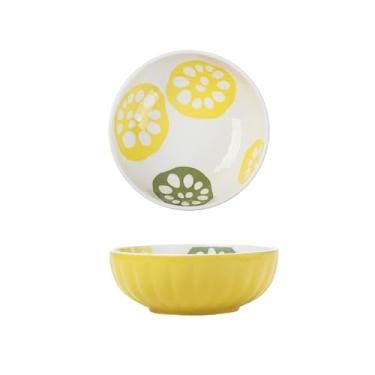 Imagem de Utensílios de mesa de cerâmica de estilo japonês para uso doméstico, resistente a altas temperaturas, delicados e simples - tigela de arroz amarela de 14 cm