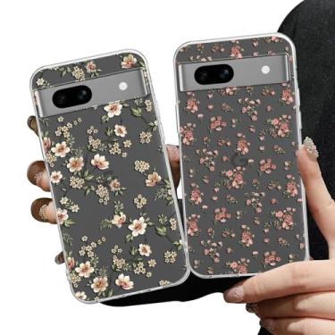 Imagem de Zrutru Pacote com 2 capas de telefone de flores estéticas para Google Pixel 7a 5G 15.5 cm, desenho fofo kawaii, estampa floral, capas transparentes para meninas e mulheres, capa protetora de TPU de