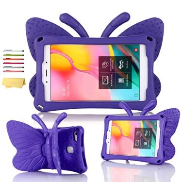 Imagem de UUcovers Capa infantil para tablet Amazon Kindle Fire HD 8 (8ª/7ª/6ª geração, 2018/2017/2016) 20,3 cm com alça dobrável, à prova de choque, espuma vinílica acetinada leve, com suporte, borboleta roxa