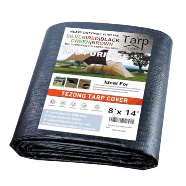 Imagem de Lona resistente à prova d'água 2,4 x 4,3 m, lona preta TEZONG 12 mil capa de lona de plástico para uso externo para chuva de emergência, móveis de pátio, madeira, telhado, acampamento, carro, piscina