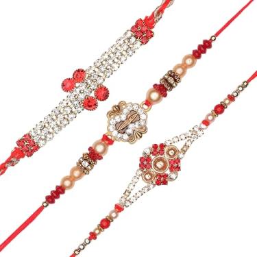 Imagem de Conjunto de 3 pulseiras de fio Rakhi para irmão para Bhai Bhabhi Bhaiya veera Raksha Bandhan Dora conjunto de pulseiras com pacote de cartão de presente Rakhi para irmão irmã indiano tradicional