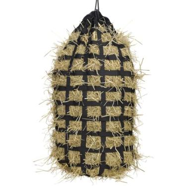 Imagem de MJFSGYO Rede de feno para cavalos de malha apertada, saco original de feno de alimentação lenta superior, 90 x 60 cm grande - Capacidade: até 3 kg, sacos de feno robustos e duráveis para cavalos
