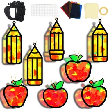 Imagem de 32 Sets Back to School Apple Pencil Suncatchers Craft Kit DIY Window Stained Glass Effect First Day of School Paper Craft Home Classroom Decoration Kid Birthday Gift Creative Art Project Activity Game