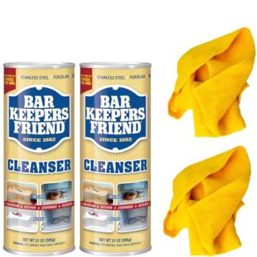 Imagem de Bar Keepers Friend Pacote com 2 panos de limpeza e polimento multiuso (595 g) vem com 2 panos de limpeza de microfibra