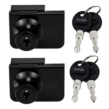 Imagem de LC LICTOP Fechadura sem furadeira para vidro de 0,5 a 0,8 cm, chave semelhante - montagem de porta a placa, 2 conjuntos retangulares pretos de 4,9 x 3,8 cm, trava de vidro de liga de zinco para