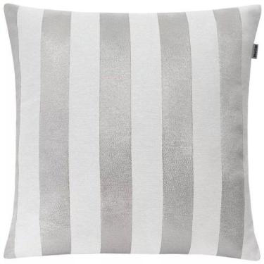 Imagem de Capa de Almofada em Jacquard Luxo Branco e Prata Listrado 43x43cm - Su