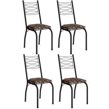 Imagem de Kit 4 Cadeiras Aço Carbono Tubular Metálica Acabamento D-25 Luana Preto-mosaico Palha
