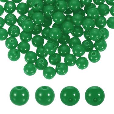 Imagem de HARFINGTON 100 peças de contas redondas de acrílico verde 8 mm de diâmetro 1,9 mm furo de resina plástica bolas lisas contas soltas para fazer joias, pulseiras, colar, brincos, faça você mesmo
