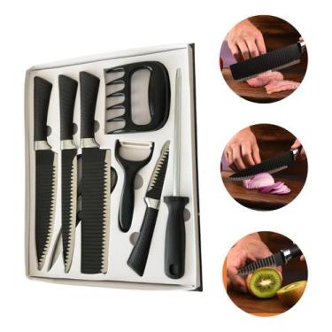 Imagem de Kit Jogo De Facas Inox Churrasco Cozinha 8 Peças Faqueiro - Luatek