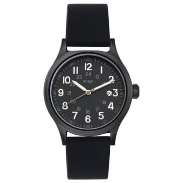 Imagem de BUREI Relógio masculino moderno, pulseira de couro analógico, quartzo, impermeável, relógio masculino, Todo preto
