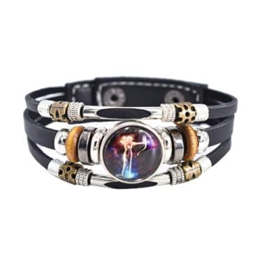 Imagem de PAURO Pulseira luminosa feminina masculina delicada do signo do zodíaco 12 constelações trançado multicamadas couro preto envoltório constelação pulseiras, Aço inoxidável, couro, Sem Pedra Preciosa