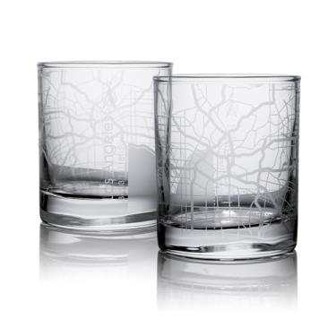 Imagem de Conjunto de 2 copos de uísque com mapa de Los Angeles, copos de rochas, 25 ml, copos antiquados para beber uísque escocês, bourbon, coquetel, conhaque, vodca, gin, tequila, rum, licor de centeio