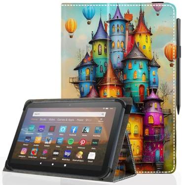 Imagem de Pudiceva Capa universal para tablet Android 10 de 10,1 polegadas, capa fina e dobrável para todos os tablets com tela sensível ao toque de 23 a 10,7 cm com suporte para caneta Stylus, casa colorida