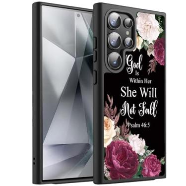 Imagem de ZHUHEHEAH Capa para celular Samsung Galaxy S24 Ultra, capa protetora ultrafina de silicone líquido antiderrapante elegante, adequada para Galaxy S24 Ultra 5G, Salmo da Bíblia 46-5 Flores