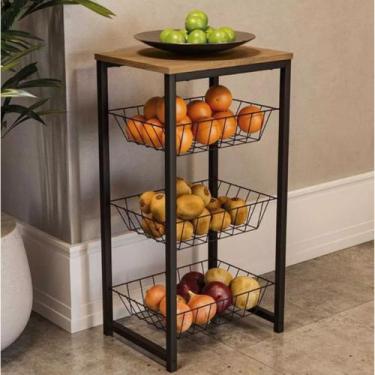 Imagem de Fruteira Chão Cozinha Extra Forte Tampo De Mdf Suporta Filtro De Agua 