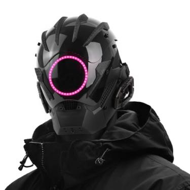Imagem de Punk LED Mask for Men - Adjustable Strap, Neon Glow Sci-Fi Half-Helmet, DJ Rave Mask for Parties, Festivals and Cosplay (Pink)
