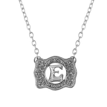 Imagem de SENFAI Colar com fivela de cinto, estilo ocidental, pingente de letra inicial, design decorativo com fivela de cinto, Small, Latão, Sem Pedra Preciosa