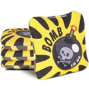 Imagem de RVRAYS Conjunto de sacos Cornhole Sacos profissionais de cornhore sacos de feijão lisos e colados para Cornhole Game Changer Sacos Cornhole com sacos de armazenamento amarelo bomba