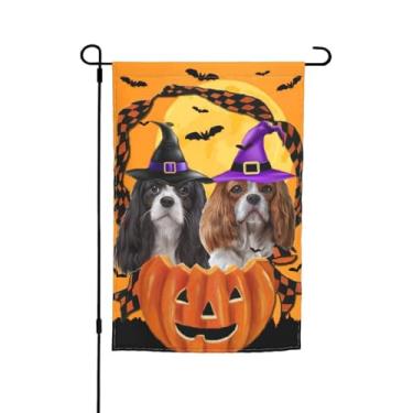 Imagem de Halloween Pumpkin Cavalier King Charles Spaniel Dog Garden Flag Welcome Party Outdoor Decorações Palhetas Casa Casa Jardim Decoração de Quintal 30 x 45 cm