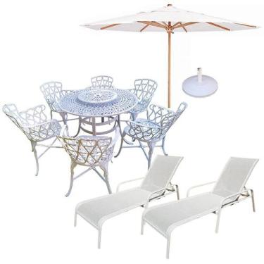 Imagem de Mesa de Jardim 1,25m Giratória 6 Cadeiras Viena, Guarda Sol e 2 Espreg