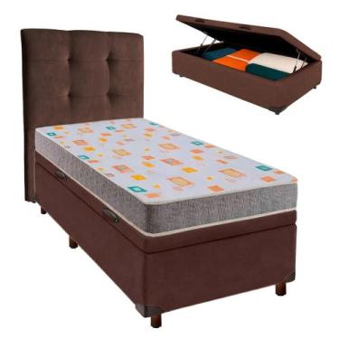 Imagem de Cama Box Bau + Colchão Solteiro D20 D20 Inducol + Cabeceira Estofada
