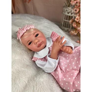 Imagem de Boneca Reborn Menina Loira Realista Corpo de Pano Enxoval