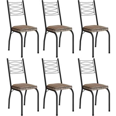 Imagem de Kit 6 Cadeiras Aço Carbono Tubular Metálica Acabamento D-25 Luana Preto-rattan
