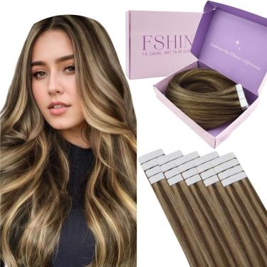 Imagem de Fita adesiva em extensões de cabelo Fshine Remy 40cm Marrom Médio 50g