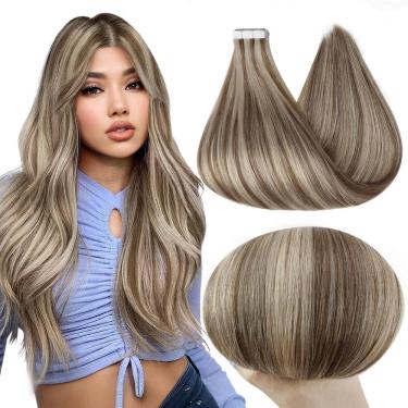 Imagem de Fita adesiva em extensões de cabelo Full Shine 22 cm Cor de cabelo humano 8/60