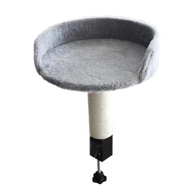 Imagem de IEUDNS Cama de mesa para gatos, poleiro para gatos, móveis para gatinhos, cama para animais de estimação, rede redonda macia para mesa de computador, Cinza